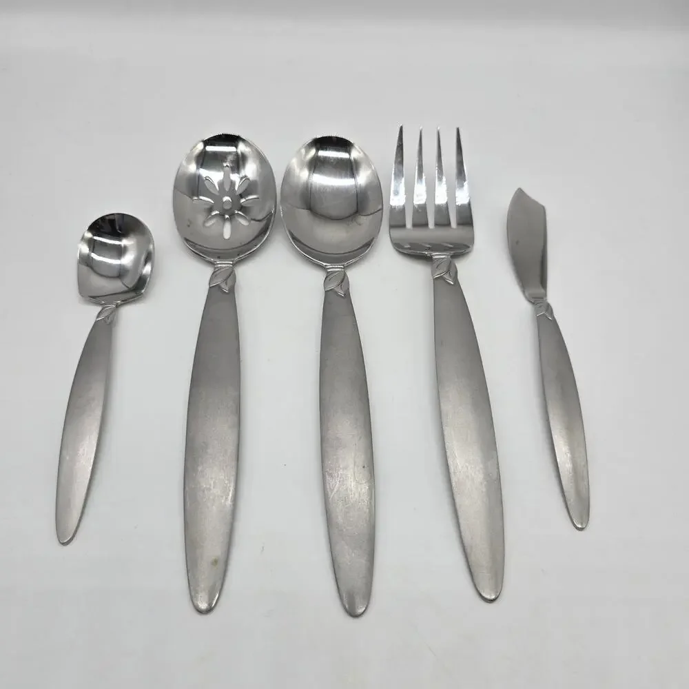 Pfaltzgraff Satin Laurel 5 PC Serving Utensils Sugar Spoon & Butter Knife 18/10